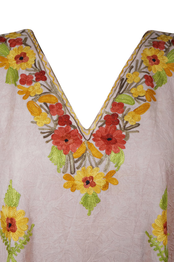 Womens Loose Kaftan Mauvelous Pink Embroidered Caftan L-2XL