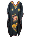 Women Maxi kaftan dress Jade Black  embroidered Maxi Caftan L-2XL