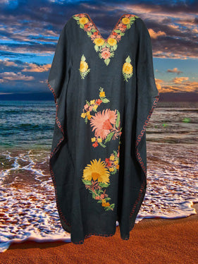 Women Maxi kaftan dress Jade Black  embroidered Maxi Caftan L-2XL