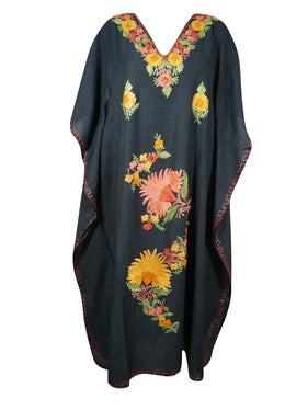 Women Maxi kaftan dress Jade Black  embroidered Maxi Caftan L-2XL