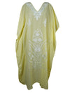 Women's Kaftan Lemon Yellow Embroidered Caftans  L-2XL