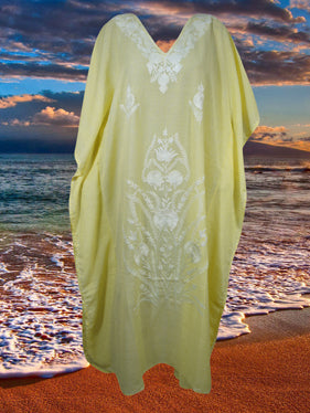 Women's Kaftan, Lemon Embroidered Boho Caftans  L-2XL