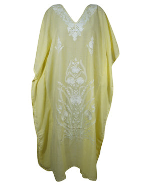 Women's Kaftan Lemon Yellow Embroidered Caftans  L-2XL