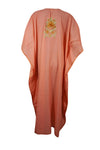 Womens Coral Peach Floral Embroidered Caftan L-2XL