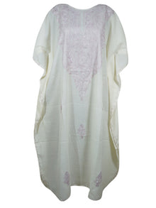  Women's Travel Caftan Creamy White Embroidered Dress L-2XL