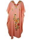 Womens Kashmiri Coral Peach Floral Embroidery Caftan L-2XL