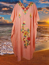 Womens Kashmiri Coral Peach Floral Embroidery Caftan L-2XL