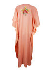 Womens Kashmiri Coral Peach Floral Embroidery Caftan L-2XL