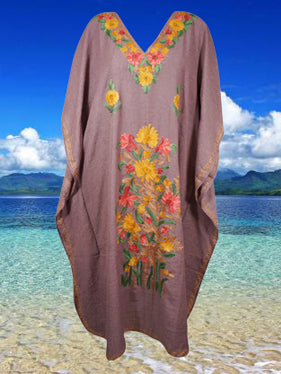 Women's Kaftan Housedress Mauve Purple Embroidered Caftans L-2XL