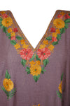 Women's Kaftan Housedress Mauve Purple Embroidered Caftans L-2XL