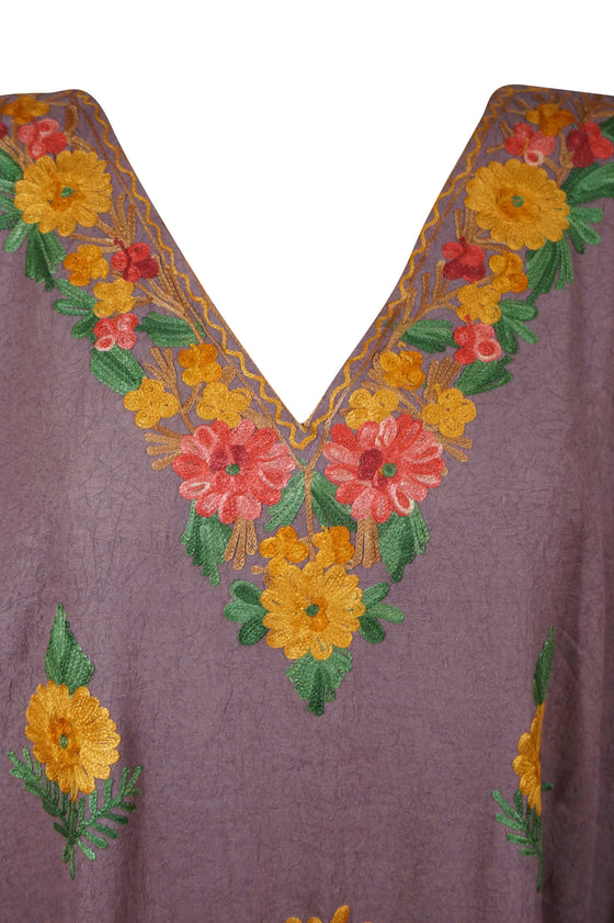 Women's Kaftan Housedress Mauve Purple Embroidered Caftans L-2XL