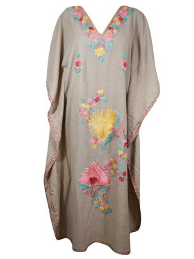 Women's Kaftan Mauve Purple Cotton Embroidered Caftans L-2XL
