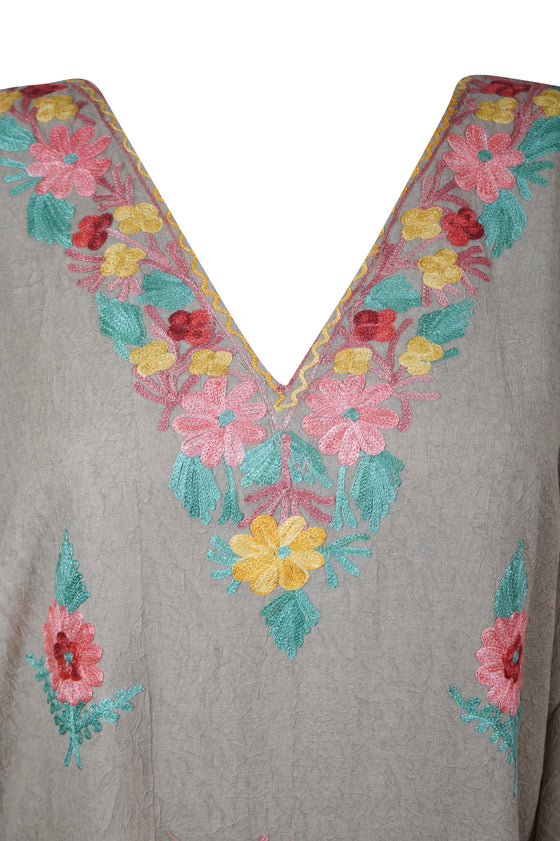 Women's Kaftan Mauve Purple Cotton Embroidered Beach Caftans L-2XL