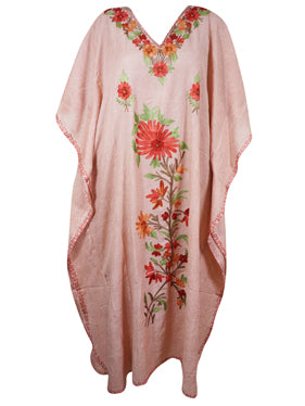 Womens pink Floral Embroidery Caftan  L-2XL