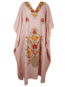  Womens Lemonade Pink Floral Embroidery Caftan  L-2XL