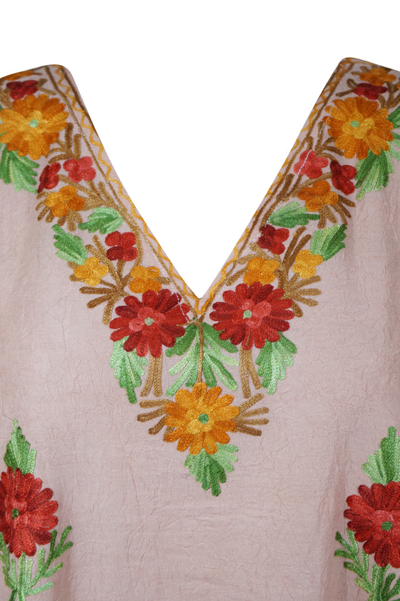 Womens Lemonade Pink Floral Embroidery Caftan  L-2XL