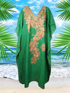 Women's Kaftan Maxi Dress Green Embroidered Beach Coverup Caftan L-2XL