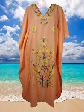 Women Evening  Embroidered Soft Coral Peach Kaftan Dress  L-2XL