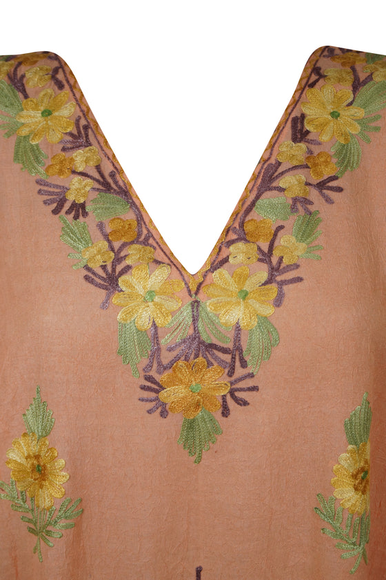 Women Evening  Embroidered Soft Coral Peach Kaftan Dress  L-2XL