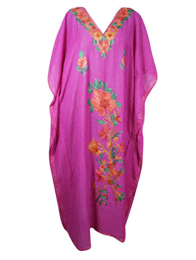 Pink Kaftan Maxi Dress, Womens Resort Wear, Embroidered Dress L-2XL