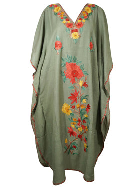 Womens Khaki Green Kaftan Maxi Dress Butterfly Sleeves Caftan L-2XL