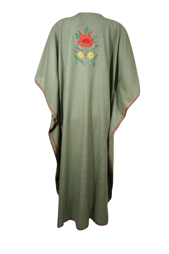 Womens Khaki Green Kaftan Maxi Dress Butterfly Sleeves Caftan L-2XL