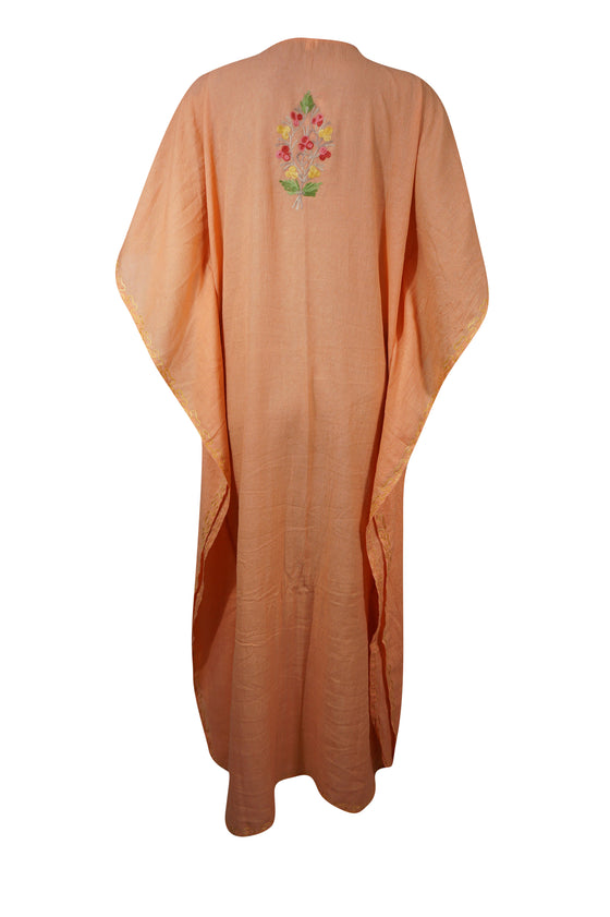 Women Kimono Kaftan Embroidered Peach Kaftan Maxi Dress L-2XL