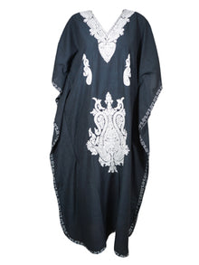  Women Evening Embroidered Long Black Kaftan Dress L-2XL