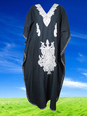 Women Evening Embroidered Long Black Kaftan Dress L-2XL