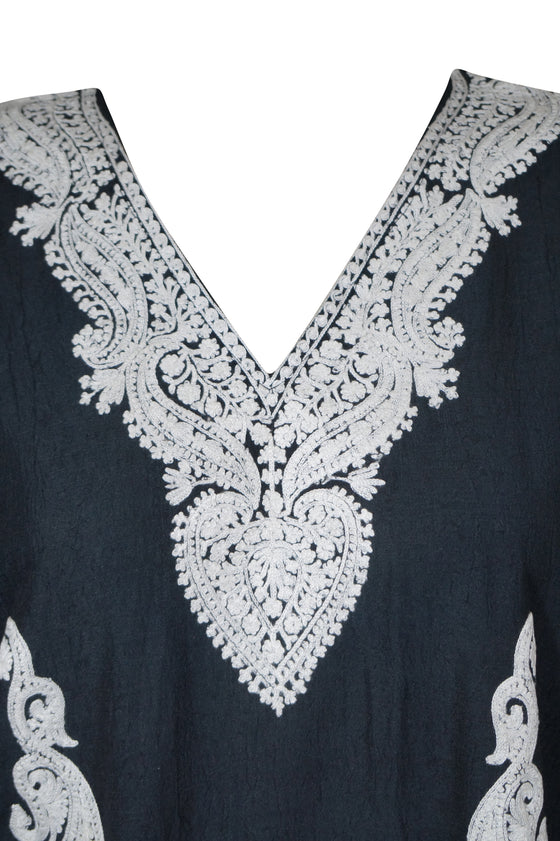Women Evening Embroidered Long Black Kaftan Dress L-2XL
