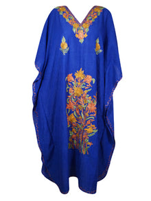  Women's Beach Maxi Dress, Navy Blue Embroidered Caftan L-2XL