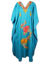Blue Kaftan Muumuu Dress, Embroidered Maxi Caftan L-2XL