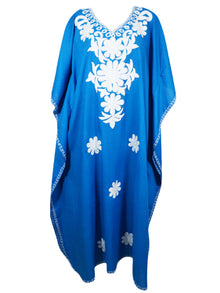  Women's Kaftan Maxi Dress, Navy Blue Beach Embroidered Caftans, L-2XL