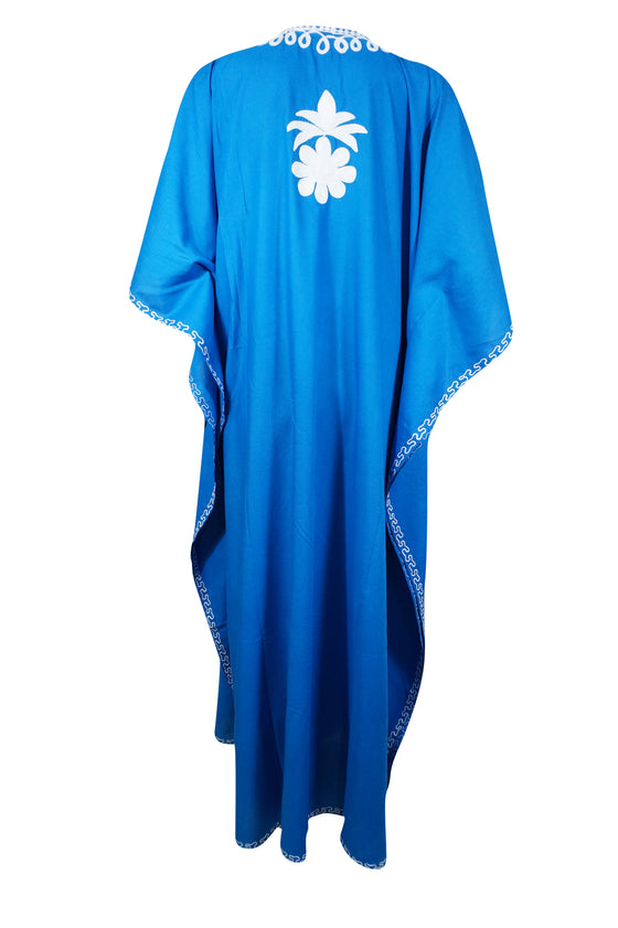 Women's Kaftan Maxi Dress, Navy Blue Beach Embroidered Caftans, L-2XL