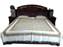  Indian Bedspread Orange White Paisley Cotton Bedding with Pillows