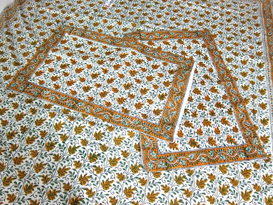 Indian Bedspread Orange White Paisley Cotton Bedding with Pillows
