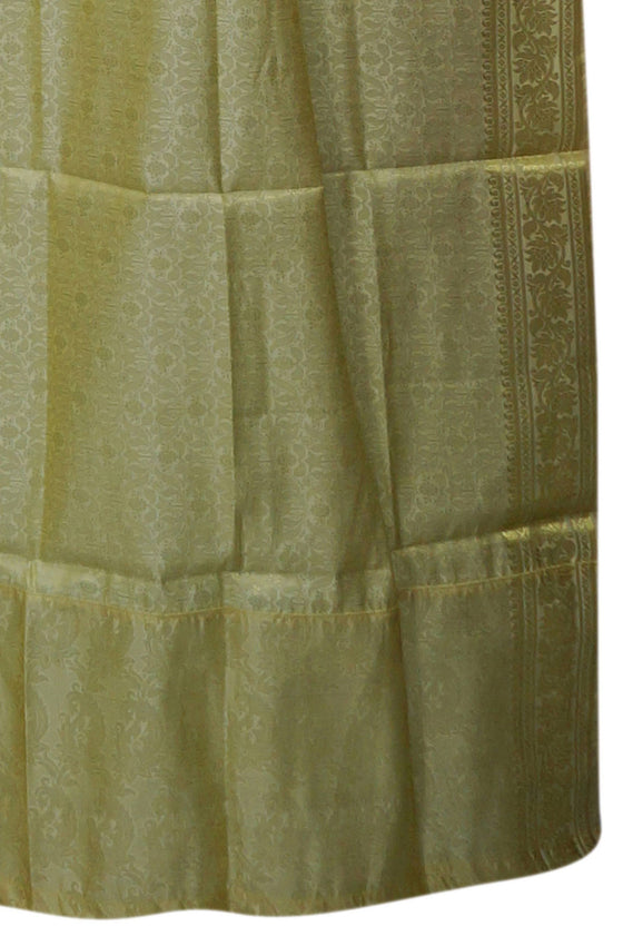 Pair of Indian Sari Curtains – Gold Cream Drape Panels, Handmade Bed Canopy Curtains