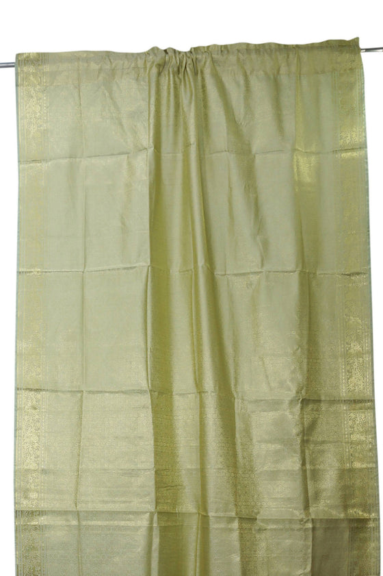 Pair of Indian Sari Curtains – Ivory Gold Handmade Bed Canopy & Window Drapes