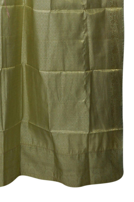 Pair of Indian Sari Curtains – Ivory Gold Handmade Bed Canopy & Window Drapes