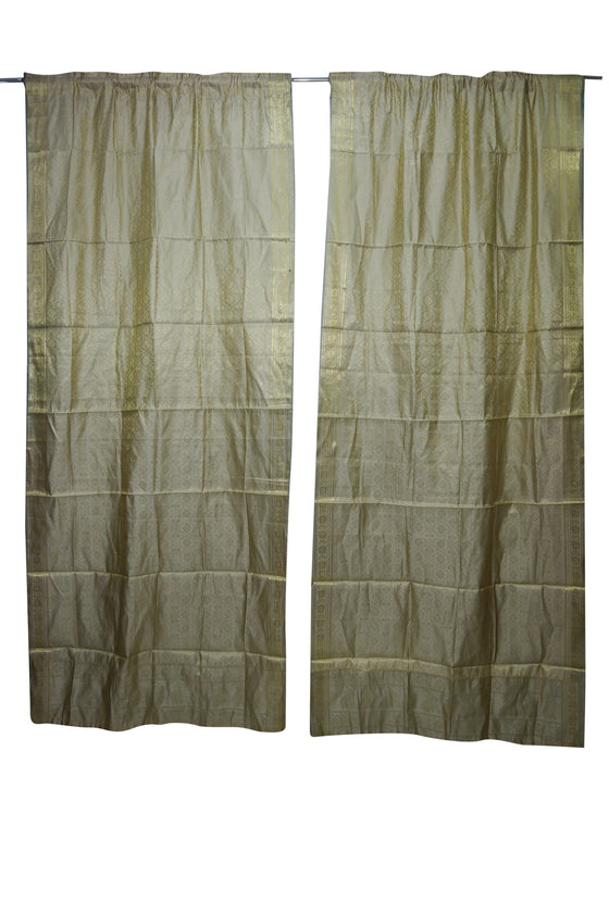 Pair of Sari Curtains – Gold Brocade Window Treatment Drapes for Boho Luxe Interiors 96
