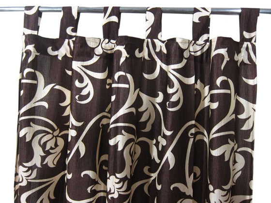 Brown Leaf Scroll Curtain Window Panels Tab Tops