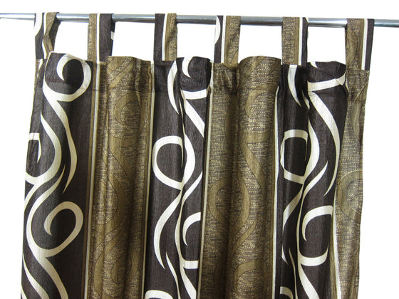 Bedroom Curtains – Pair of Brown Beige Vineyard Window Panels with Tab Tops