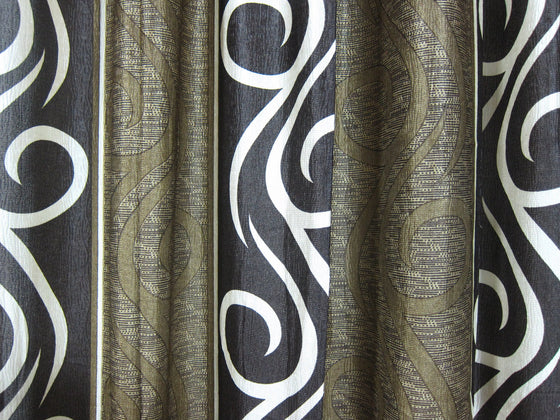 Bedroom Curtains – Pair of Brown Beige Vineyard Window Panels with Tab Tops