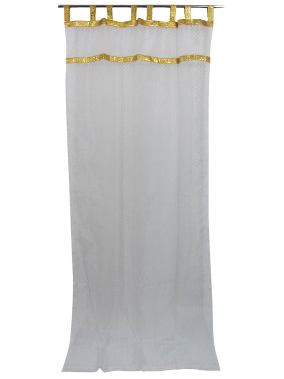 Pair of Snowflake White Sari Curtains – Indi Boho Sheer Tab Top Drapes