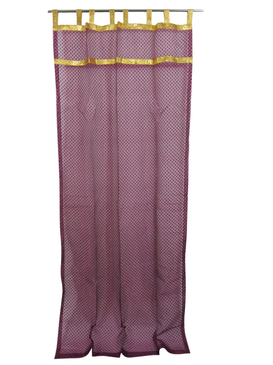 Pair of Sheer Purple Window Curtains – Gold Tab Top Bed Canopy Drapes