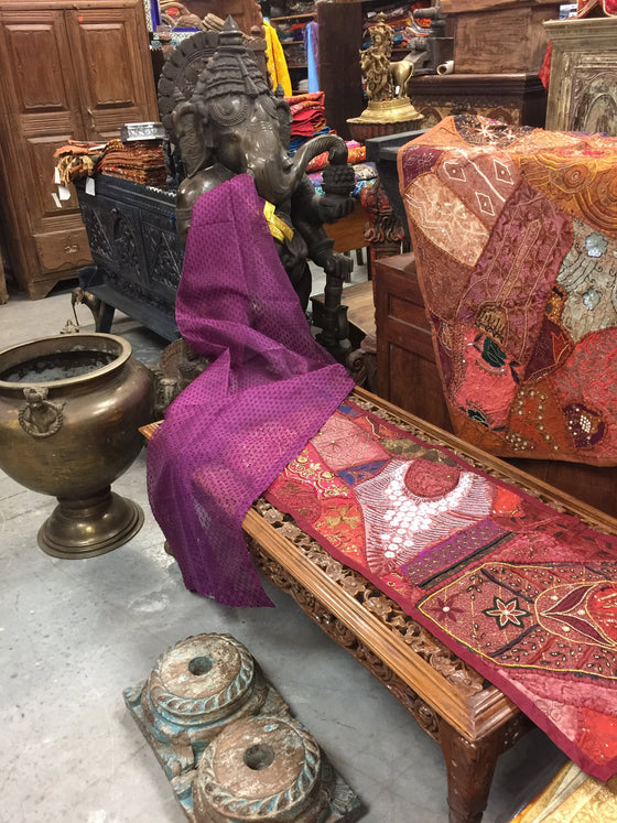 Pair of Sheer Purple Window Curtains – Gold Tab Top Bed Canopy Drapes