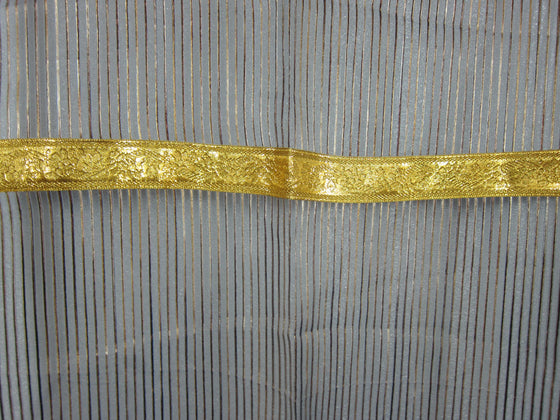 Pair of Sheer Window Curtains – Blue Gold Striped Drapes, Elegant Bed Canopy Curtains