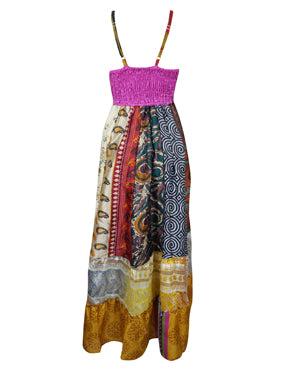Womens Boho Hippy Beach Dress, Deep V Maxidress, Fall Maxi Dress, Colorful ML