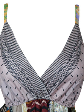 Womens Beach Maxi dress, Silk Maxi Dress, Gray Bohemian Strapdress M/L