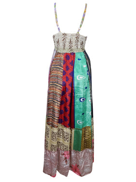 Womens Beach Maxi dress, Silk Maxi Dress, Gray Bohemian Strapdress M/L